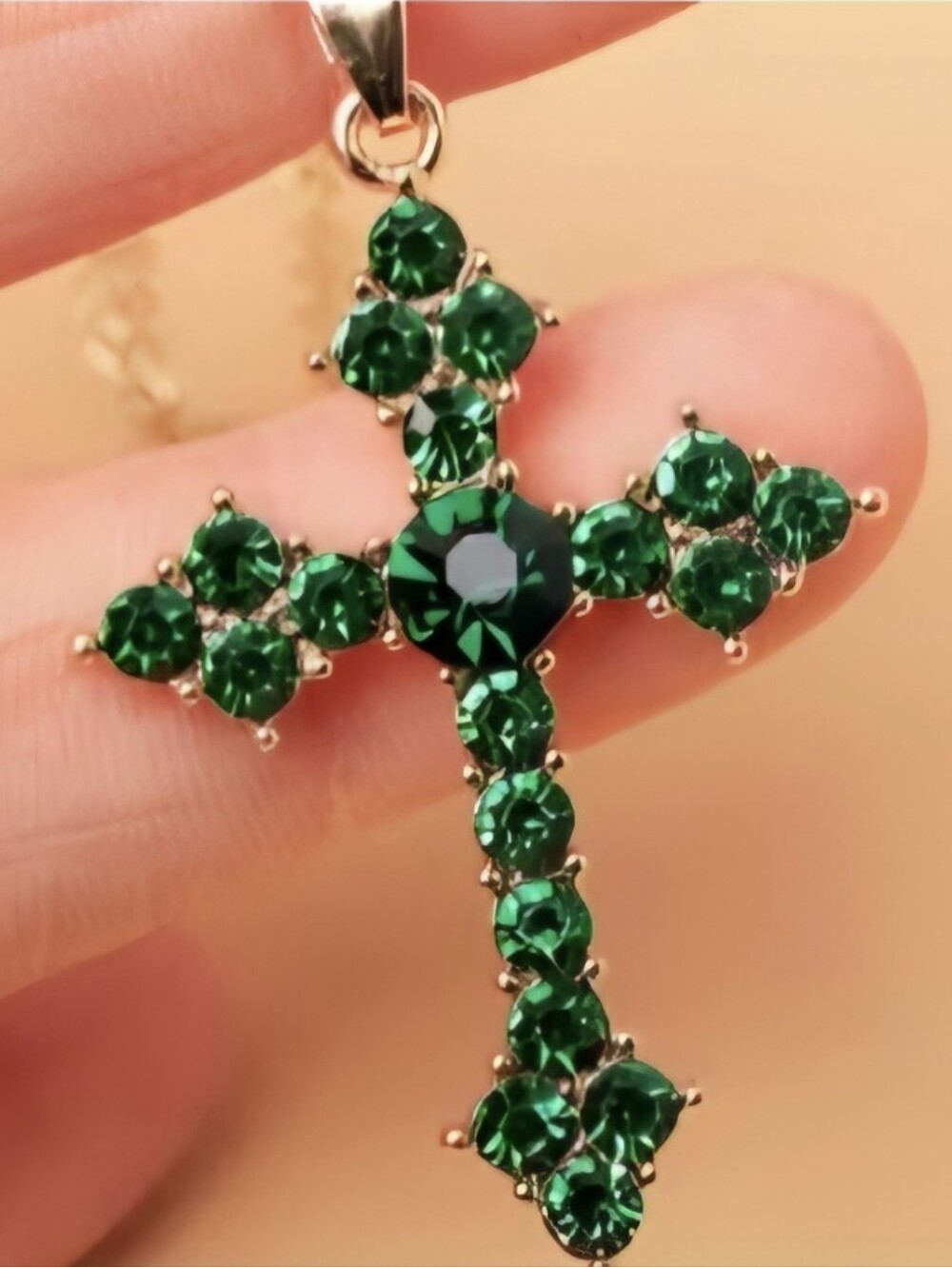 NEW Rhinestone Cross Gold Necklace